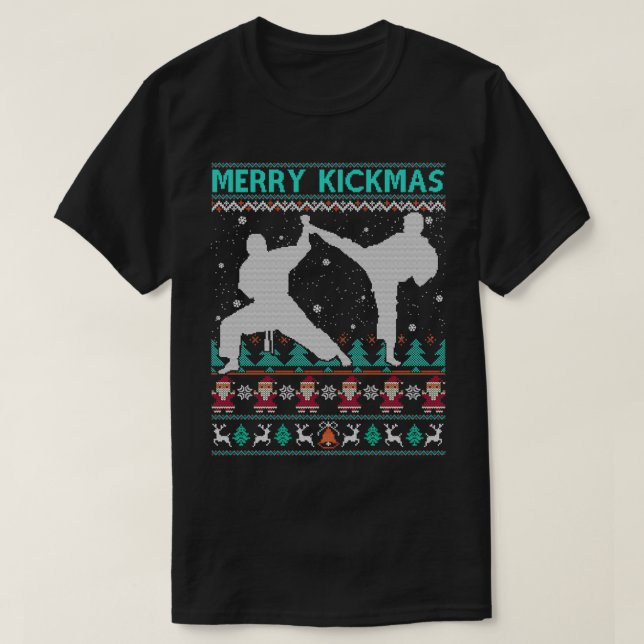 Taekwondo Merry Kickmas Christmas Martial Funny Ar T-Shirt (Design Front)