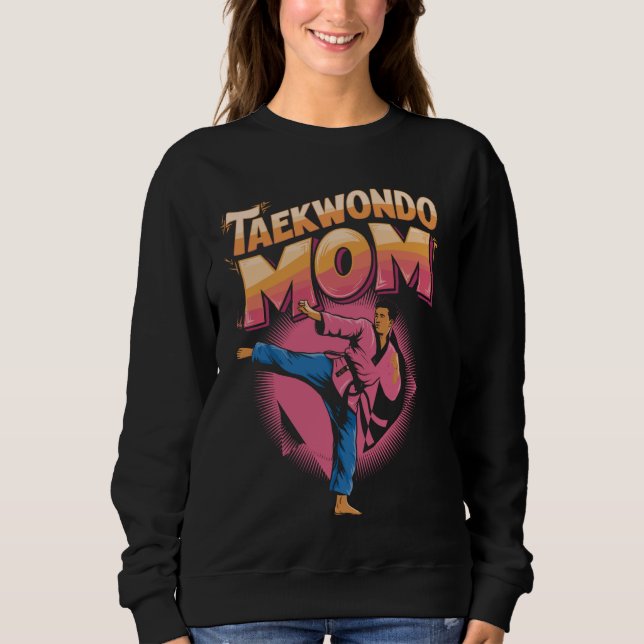 Taekwondo Mum Retro Sunset Kick Design Sweatshirt (Front)