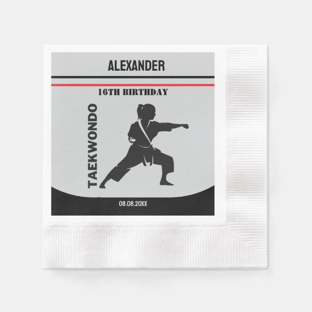 Taekwondo Player, Birthday Gift, Team Karate  Napkin (Front)