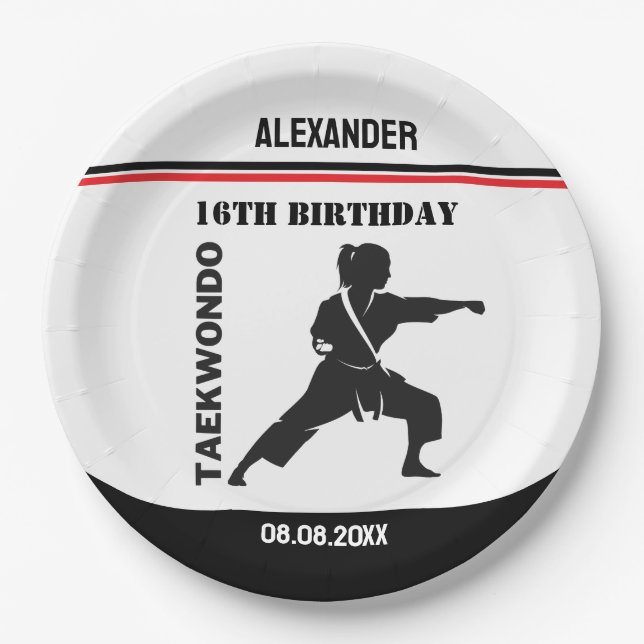 Taekwondo Player, Birthday Gift, Team Karate  Paper Plate (Front)