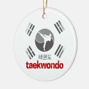 Taekwondo Retro Korea Flag Martial Arts Vintage Ceramic Tree Decoration