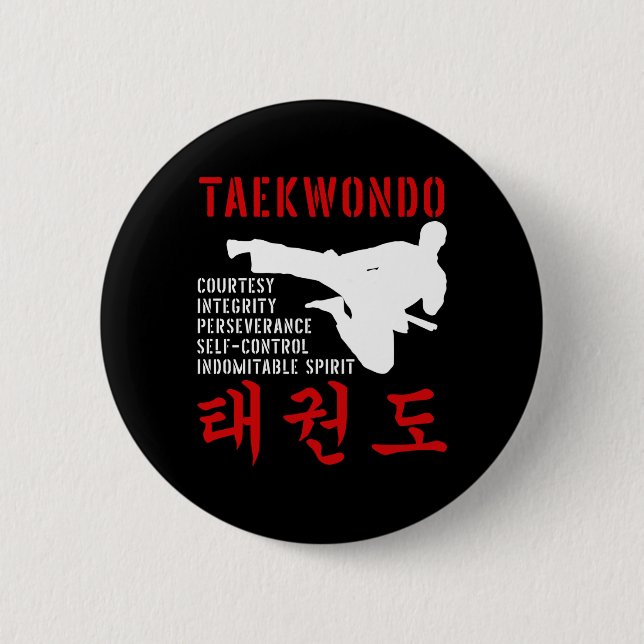 Taekwondo Tenets Martial Arts 6 Cm Round Badge (Front)