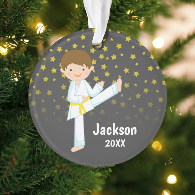 Taekwondo Yellow Belt Boy Personalised Ornament (Creator Uploaded)