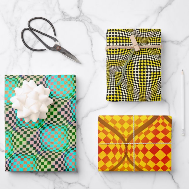 Taffi Op Art Green & Orange  Sampler Wrapping Paper Sheet (Front)