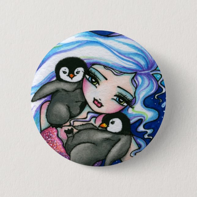 "Tag Alongs" Mermaid Baby Penguins Fantasy Fairy 6 Cm Round Badge (Front)