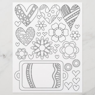 Tags, flowers and hearts for colouring - scrapbook