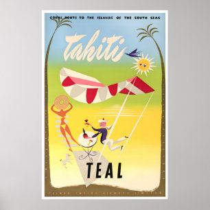 Tahiti Art TEAL Travel Poster Print (XR2254)a