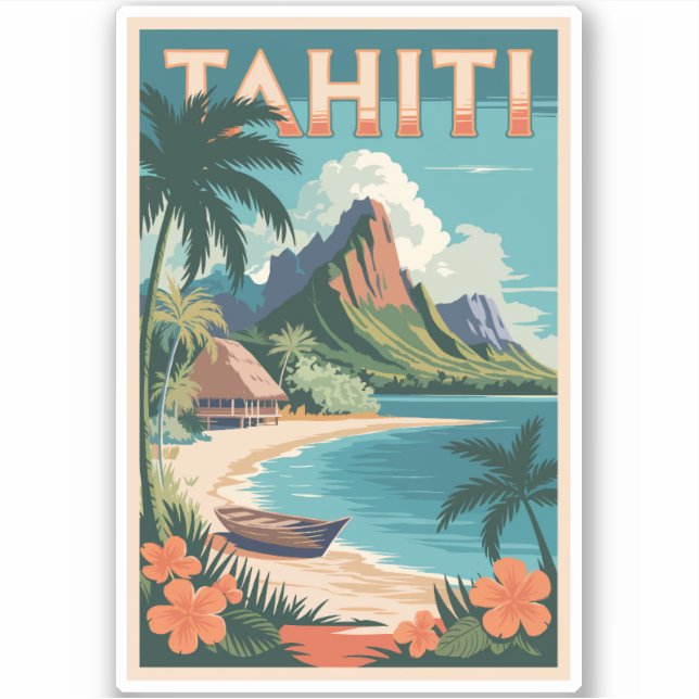 Tahiti French Polynesia Illustration Travel Art (Front)