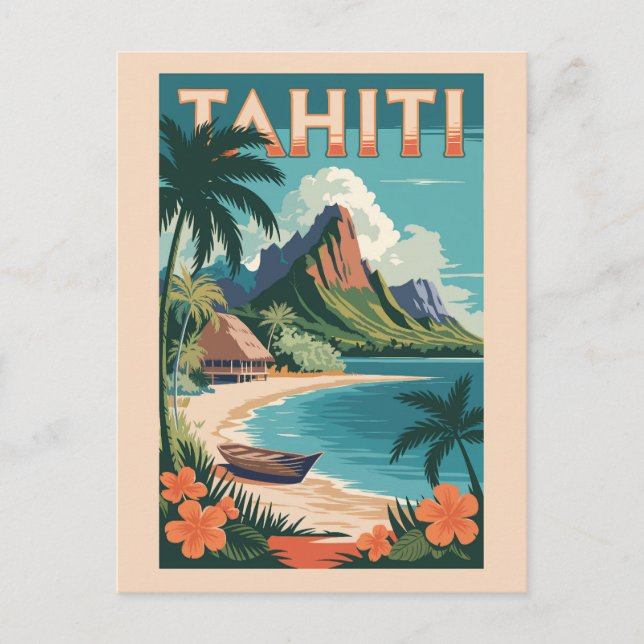 Tahiti French Polynesia Illustration Travel Art Postcard (Front)