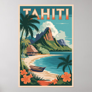 Tahiti French Polynesia Illustration Travel Art Poster