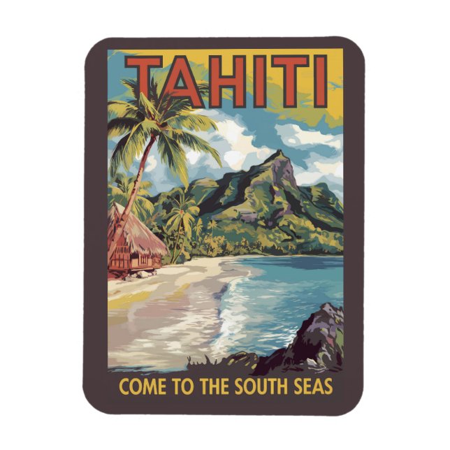 Tahiti French Polynesia Painterly Travel Art Retro Magnet (Vertical)