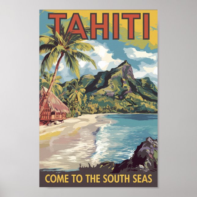 Tahiti French Polynesia Painterly Travel Art Retro Poster (Front)