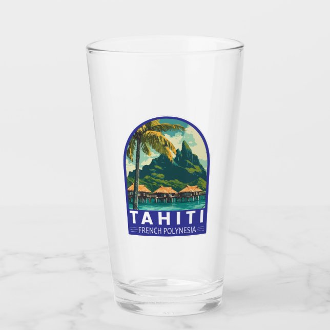 Tahiti French Polynesia Travel Art Emblem Glass (Front)