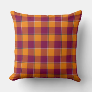 Tahiti Gold and Rose Bud Cherry Plaid Burgundy Cushion