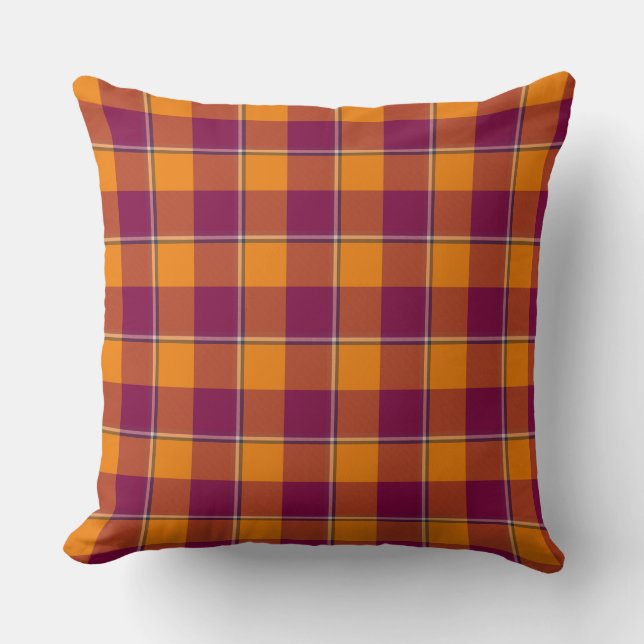 Tahiti Gold and Rose Bud Cherry Plaid Burgundy Cushion (Front)