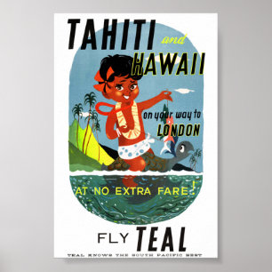 Tahiti Hawaii Vintage Travel Poster Restored