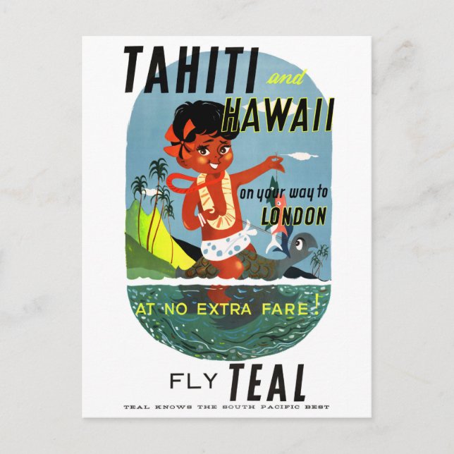 Tahiti Hawaii Vintage Travel Poster Restored Postcard (Front)