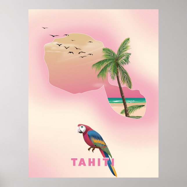 Tahiti illustrated map travel poster (Front)