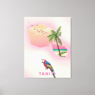 Tahiti illustrated map travel poster canvas print