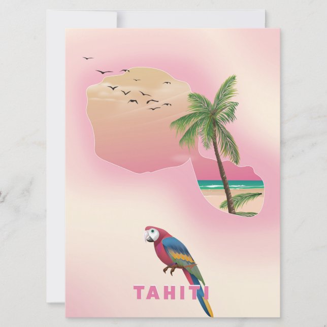 Tahiti illustrated map travel poster invitation (Front)