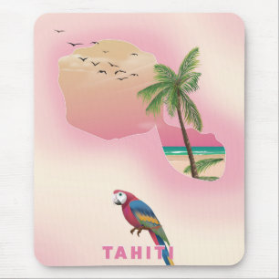 Tahiti illustrated map travel poster mouse mat