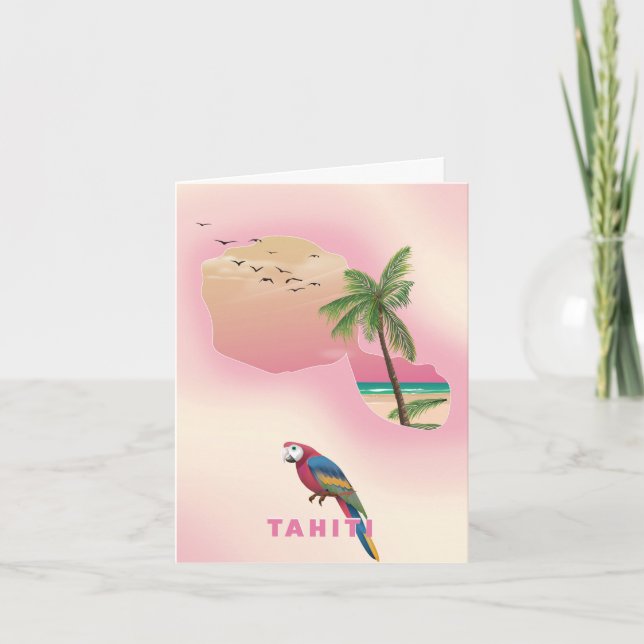Tahiti illustrated map travel poster note card (Front)