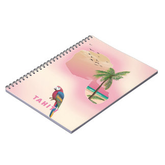 Tahiti illustrated map travel poster notebook