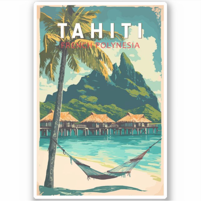 Tahiti Illustration Travel Art Vintage (Front)