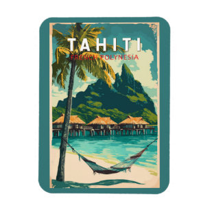 Tahiti Illustration Travel Art Vintage Magnet