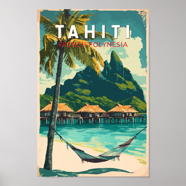 Tahiti Illustration Travel Art Vintage Poster (Front)
