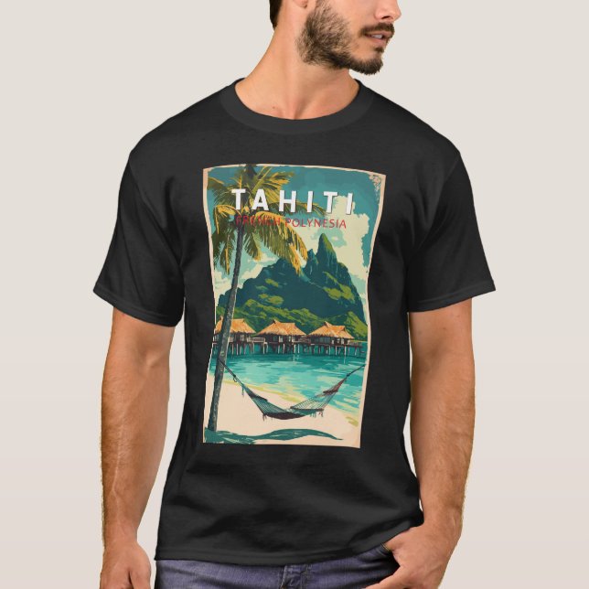 Tahiti Illustration Travel Art Vintage T-Shirt (Front)