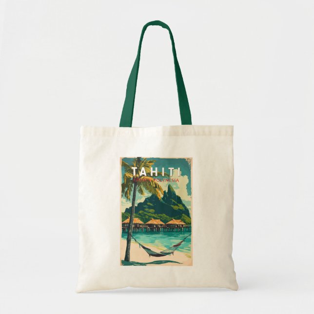 Tahiti Illustration Travel Art Vintage Tote Bag (Front)