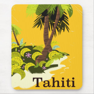 Tahiti Retro travel poster Mouse Mat