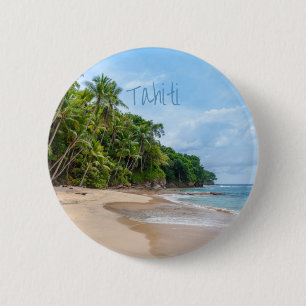 Tahiti Sand Beach Blue Sky Palm Trees 6 Cm Round Badge
