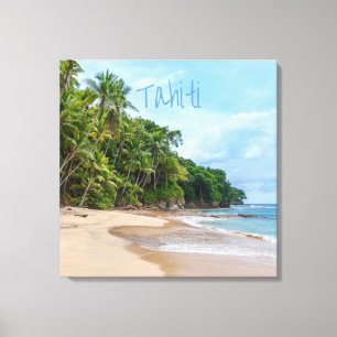 Tahiti Sand Beach Blue Sky Palm Trees Canvas Print