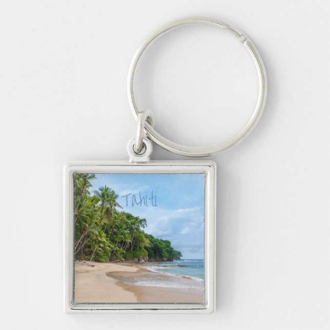 Tahiti Sand Beach Blue Sky Palm Trees Key Ring (Front)