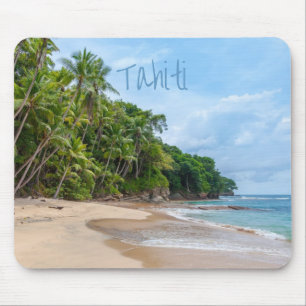 Tahiti Sand Beach Blue Sky Palm Trees Mouse Mat