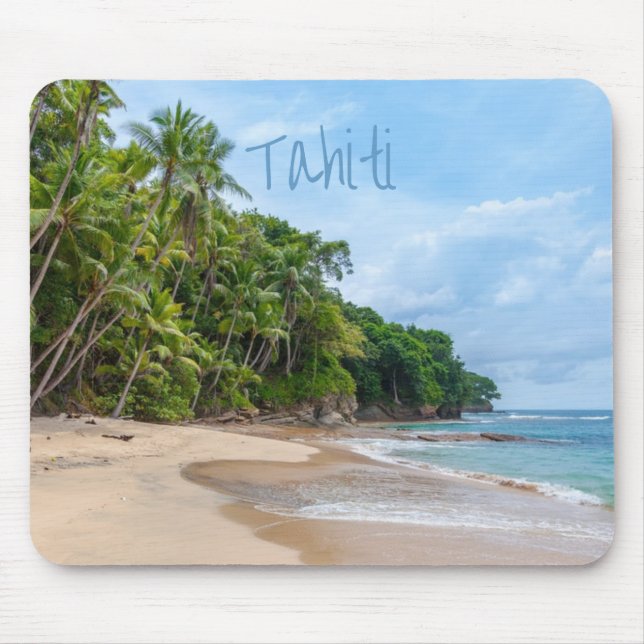 Tahiti Sand Beach Blue Sky Palm Trees Mouse Mat (Front)