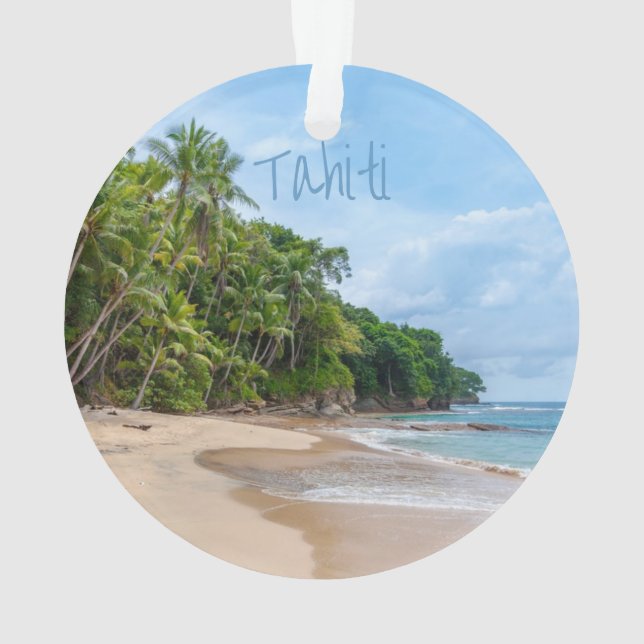 Tahiti Sand Beach Blue Sky Palm Trees Ornament (Back)