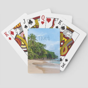 Tahiti Sand Beach Blue Sky Palm Trees Playing Cards
