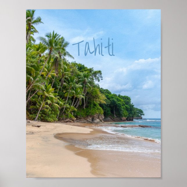 Tahiti Sand Beach Blue Sky Palm Trees Poster (Front)