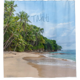 Tahiti Sand Beach Blue Sky Palm Trees Shower Curtain