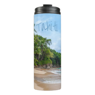 Tahiti Sand Beach Blue Sky Palm Trees Thermal Tumbler