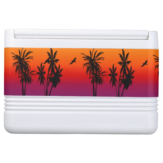 Tahiti Sunset Haze Black Palm Trees Circling Hawk Igloo Cooler (Front)