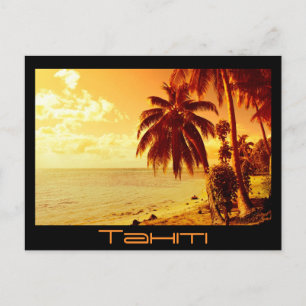 Tahiti sunset postcard black text postcard