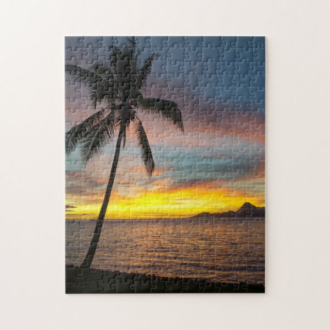 Tahiti Sunset Tropical Palm Tree Travel Photo Jigsaw Puzzle (Vertical)