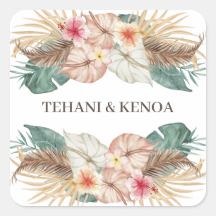 Tahiti Tropical Beach Hibiscus Palms Wedding Square Sticker