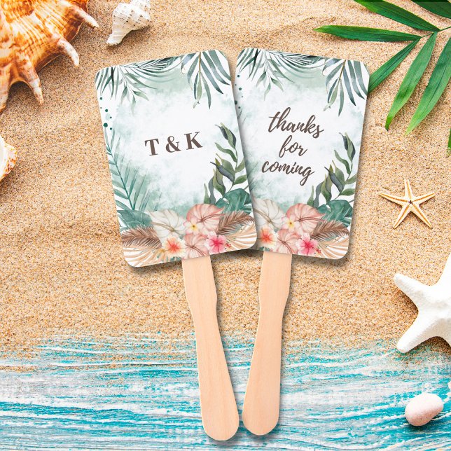 Tahiti | Tropical Beach Watercolor Floral Wedding Hand Fan (Creator Uploaded)