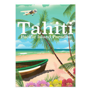 Tahiti vintage beach travel poster