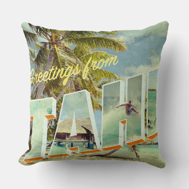 Tahiti vintage photo postcard cushion (Front)